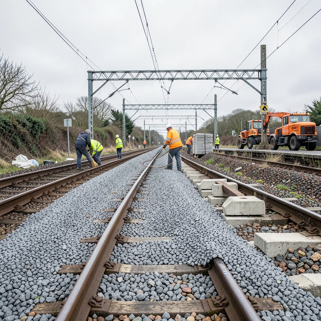 Fresh ballast laid as four-track railway upgrade advances at Bradley Junction